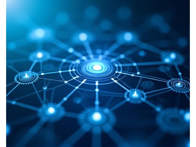 データの流れと継続的な改善を示すフローチャートと歯車のイメージ